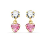 Boucles pendantes, or jaune, coeur de zircon blanc et rose - elyana