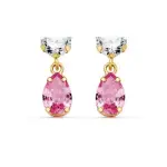 Boucles pendantes, or jaune, goutte de zircon blanc et rose - rosana