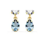 Boucles pendantes, or jaune, zircon et goutte d'aigue - marine - rosanna
