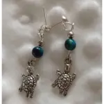 Boucles pendantes turtle - argent 925 & il de tigre bleu