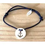 Bracelet ancre marine en argent & cordon couleur au choix