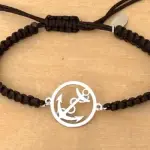 Bracelet ancre marine en argent, cordon tress�, 9 couleurs