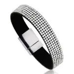 Bracelet brillant femme, cuir noir, acier et zircon - aline Bracelet brillant femme, cuir noir, acier et zircon - aline