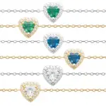Bracelet coeur bleu, vert ou blanc en zircon tincelant