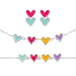 Bracelet, collier et boucles d'oreilles, coeurs multicolores