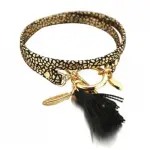Bracelet crateur femme, cuir noir & plaqu or, zo bijoux - pompon