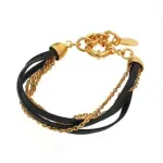 Bracelet créateur femme, multifils en cuir noir et plaqué or - zyka Bracelet créateur femme, multifils en cuir noir et plaqué or - zyka