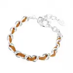 Bracelet cuir femme, cordon beige et mailles en argent, zoé bijoux - entrelacs Bracelet cuir femme, cordon beige et mailles en argent, zoé bijoux - entrelacs