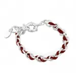 Bracelet cuir femme, cordon rouge et mailles en argent, zoé bijoux - entrelacs Bracelet cuir femme, cordon rouge et mailles en argent, zoé bijoux - entrelacs