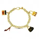 Bracelet fashion ma�lys en or jaune - maillons carr�s et breloques color�es