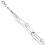 Bracelet femme argent, 3 rangs et perles blanches - musique
