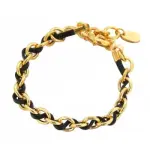 Bracelet femme crateur en cuir noir & plaqu or - entrelacs