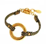 Bracelet femme, cuir noir craquel� & plaqu� or, zo� bijoux - cercle griff�