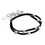 Bracelet femme, cuir noir et perles d'argent, par zo bijoux - double univers