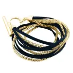 Bracelet femme en cuir noir et plaqué or, zoé bijoux - symbio Bracelet femme en cuir noir et plaqué or, zoé bijoux - symbio