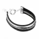 Bracelet femme, manchette cuir noir et argent, zo bijoux - gynko