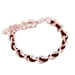 Bracelet femme, torsade en plaqu or rose et cuir noir, zo bijoux