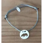 Bracelet hippopotame en argent 925 & cordon couleur au choix - crateur cabanetchanque