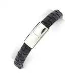 Bracelet homme en acier 316l et cuir noir - sixti Bracelet homme en acier 316l et cuir noir - sixti