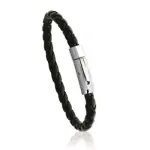 Bracelet pour homme en acier et cuir noir tress� - vittorio