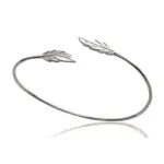 Bracelet jonc en argent rhodi pour femme - plume