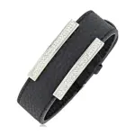 Bracelet manchette cuir noir, acier & zircon - elvara
