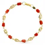 Bracelet or jaune 18 carats et perles de corail rouge - naya