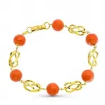 Bracelet raffin en or jaune 18 carats color de perles de corail rouge - sln