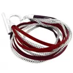 Bracelet rouge femme, manchette en cuir et argent, zo bijoux - symbio