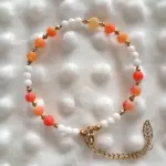 Bracelet sola - agate craquele orange & calcdoine blanche, acier dor