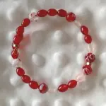 Bracelet venezia - perles de murano rouges & blanches, acier dor mmoire de forme