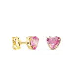 Clous d'oreilles coeur en or massif, zircon rose 5 mm - marie