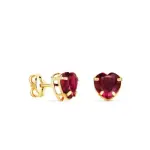 Clous d'oreilles coeur en or massif, zircon rouge rubis 5 mm - marie