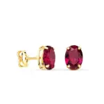 Clous d'oreilles or massif, zircon ovale rouge rubis 7 mm - anne
