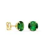 Clous d'oreilles or massif, zircon rond vert �meraude 6 mm - miss