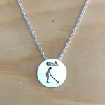 Collier argent pour femme, golf - pendentif golfeuse & bois