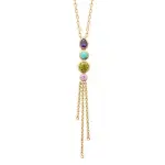 Collier born�o - pendentif pierres synth�tiques multicolores, plaqu� or 18 carats, cha�ne 45 cm