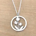 Collier de crateur et pendentif argent rhodi pour femme - tulipe