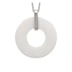 Collier femme acier & pendentif rond en c�ramique blanche - piano
