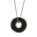 Collier femme acier, pendentif rond en �mail noir - attachement