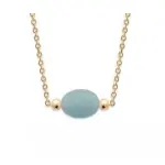 Collier femme en plaqué or & amazonite bleue ovale - damas Collier femme en plaqué or & amazonite bleue ovale - damas