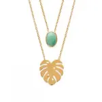 Collier femme en plaqu or, double chane & pendentif aventurine - yvana