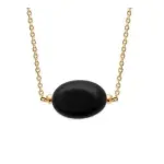 Collier femme en plaqué or & grande agate noire - silla Collier femme en plaqué or & grande agate noire - silla