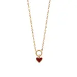 Collier femme plaqu� or et pendentif coeur rouge - satin