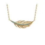 Collier femme en plaqué or, pendentif plume dorée et turquoise Collier femme en plaqué or, pendentif plume dorée et turquoise