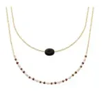 Collier femme, plaqu or, perles de miyuki & agate noire - luny