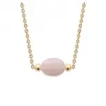 Collier femme en plaqué or & quartz rose ovale - damas Collier femme en plaqué or & quartz rose ovale - damas