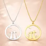Collier femme romantique, 2 chats sous la lune - cr�ation cabanetchanque