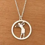 Collier golf, cr�ateur pour femme, argent 925 - pendentif golfeuse