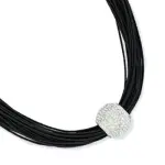 Collier multifils en cuir noir, sph�re brillante en acier & cristaux - nyx